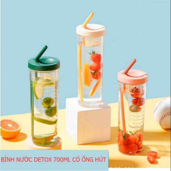 Bình Nước Detox Trong Suốt 700Ml Có Ngăn Chứa Hoa Quả Và Ống Hút Tiện Lợi Ctb114 - Bechip - Ảnh 4
