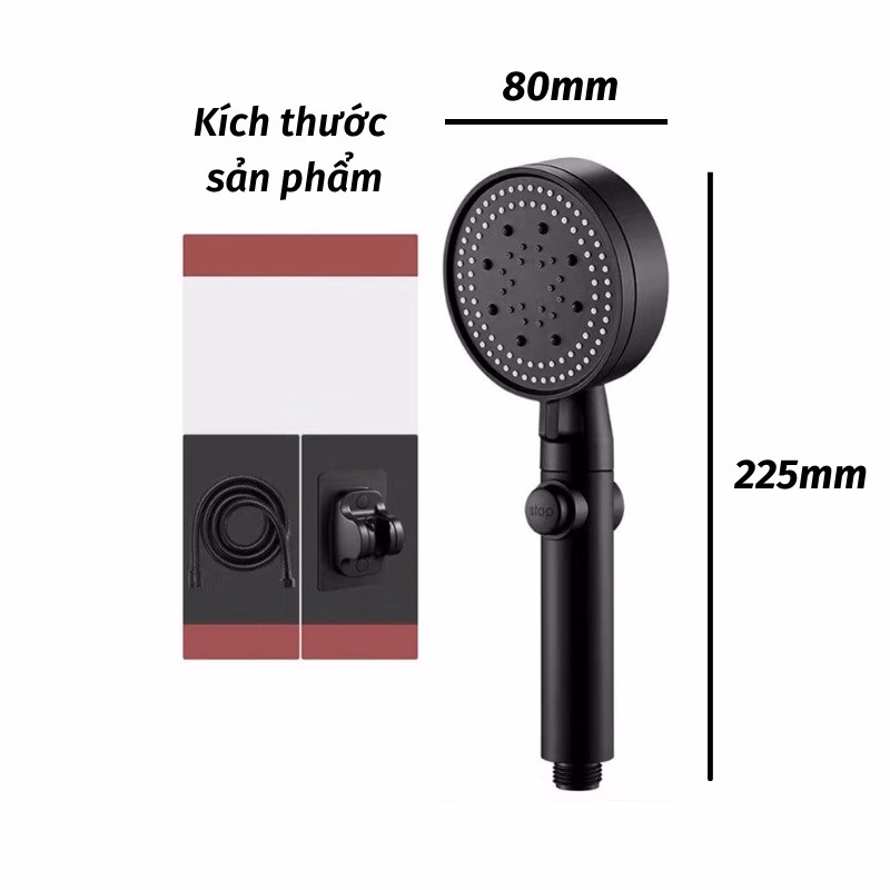 Bộ Vòi Hoa Sen Đầu Vòi Tăng Áp 5 Chế Độ Tiết Kiệm Nước Màu Đen Sang Trọng(Dây + Vòi Sen) - Ảnh 8