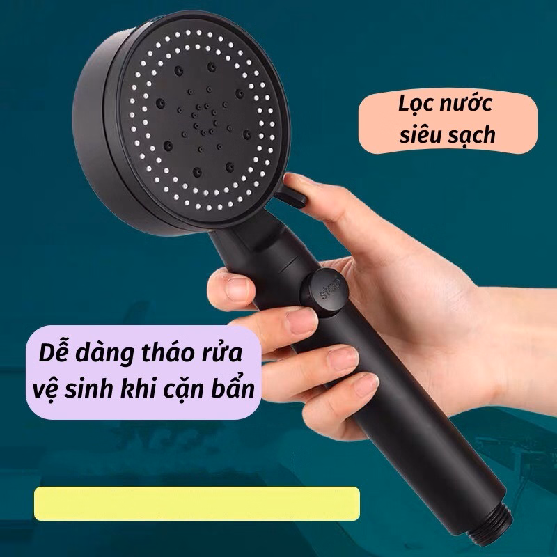 Bộ Vòi Hoa Sen Đầu Vòi Tăng Áp 5 Chế Độ Tiết Kiệm Nước Màu Đen Sang Trọng(Dây + Vòi Sen) - Ảnh 3