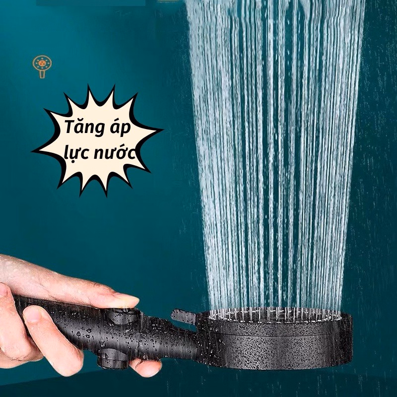 Bộ Vòi Hoa Sen Đầu Vòi Tăng Áp 5 Chế Độ Tiết Kiệm Nước Màu Đen Sang Trọng(Dây + Vòi Sen) - Ảnh 7