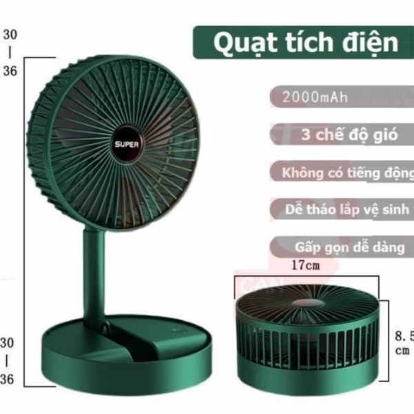 Quạt Tích Điện Để Bàn Gấp Gọn Tiện Dụng 3 Cấp Độ Gió Siêu Bền Super Ctb116 - Bechip - Ảnh 8