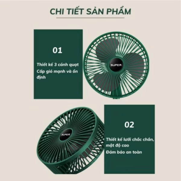 Quạt Tích Điện Để Bàn Gấp Gọn Tiện Dụng 3 Cấp Độ Gió Siêu Bền Super Ctb116 - Bechip - Ảnh 7