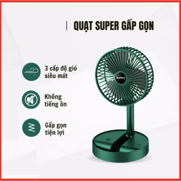 Quạt Tích Điện Để Bàn Gấp Gọn Tiện Dụng 3 Cấp Độ Gió Siêu Bền Super Ctb116 - Bechip - Ảnh 10
