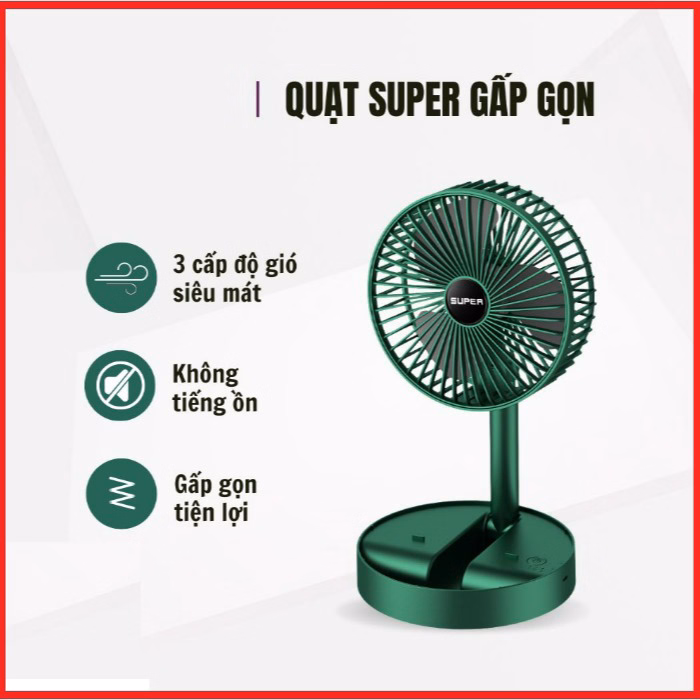 Quạt Tích Điện Để Bàn Gấp Gọn Tiện Dụng 3 Cấp Độ Gió Siêu Bền Super Ctb116 - Bechip - Ảnh 10