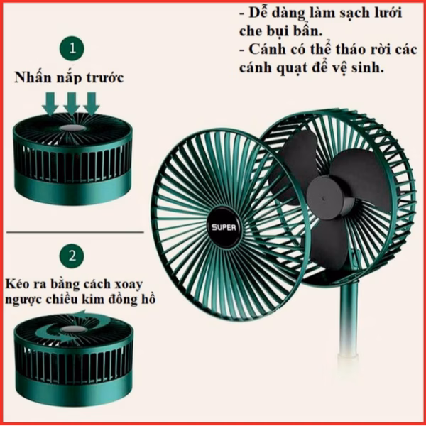 Quạt Tích Điện Để Bàn Gấp Gọn Tiện Dụng 3 Cấp Độ Gió Siêu Bền Super Ctb116 - Bechip - Ảnh 16
