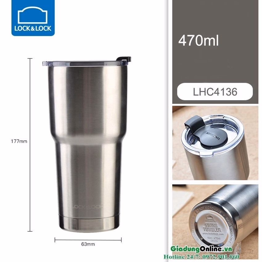 Bình Giữ Nhiệt Swing Tumbler 470Ml Màu Bạc Lhc4136Slv - Lock&Lock