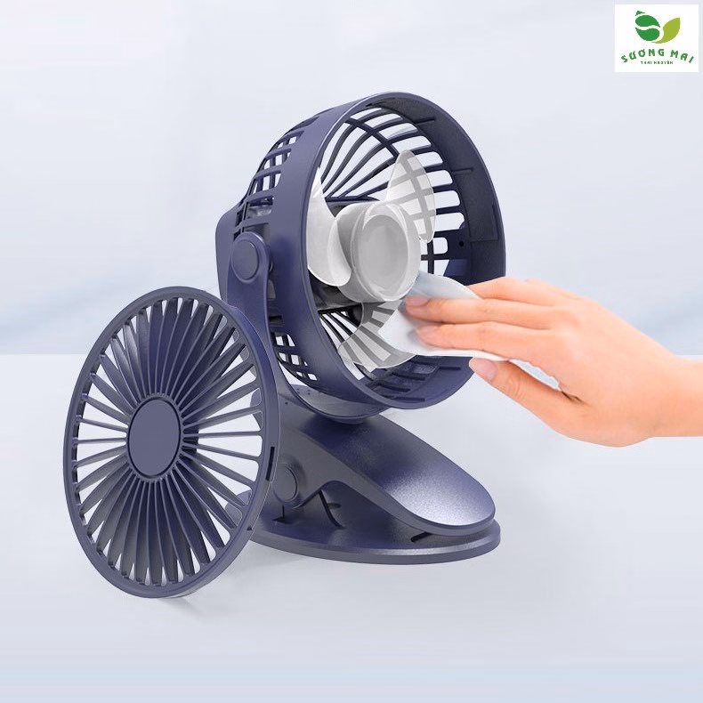 Quạt Kẹp Bàn, Đặt Trên Bàn - Tích Điện Xoay 720 Độ - Sương Mai - Ảnh 3