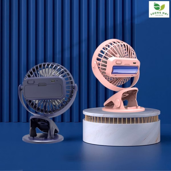 Quạt Kẹp Bàn, Đặt Trên Bàn - Tích Điện Xoay 720 Độ - Sương Mai - Ảnh 4