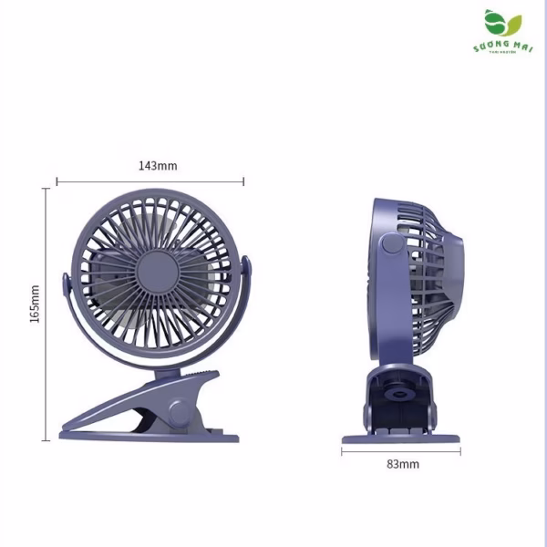 Quạt Kẹp Bàn, Đặt Trên Bàn - Tích Điện Xoay 720 Độ - Sương Mai - Ảnh 7