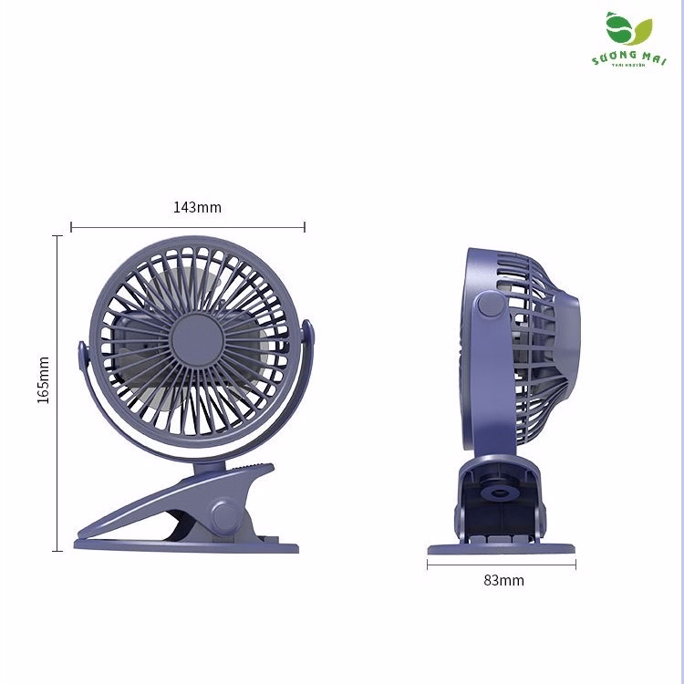Quạt Kẹp Bàn, Đặt Trên Bàn - Tích Điện Xoay 720 Độ - Sương Mai - Ảnh 7