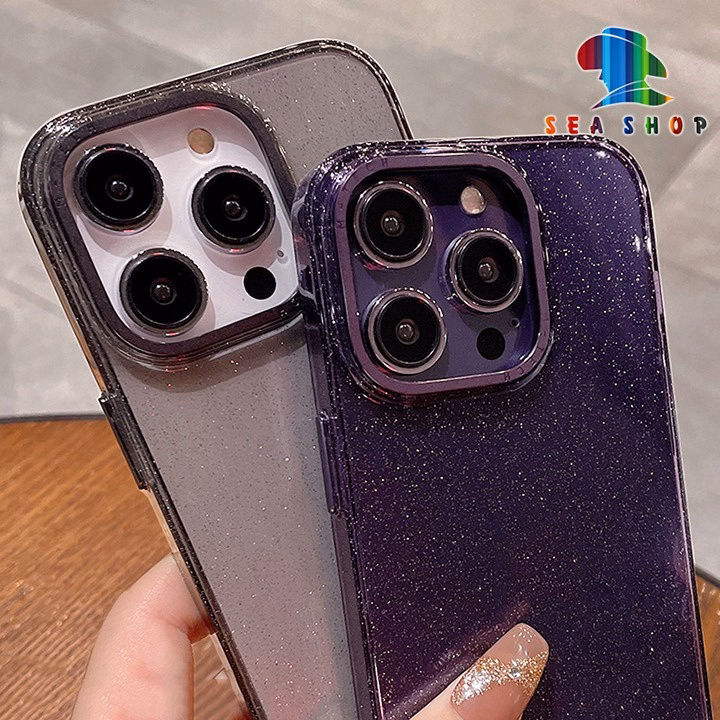 Ốp Lưng Iphone 13 Pro Max Sang Chảnh, Kim Tuyến Lấp Lánh Viền Dẻo Lưng Bằng Nhựa Cứng - Seashop