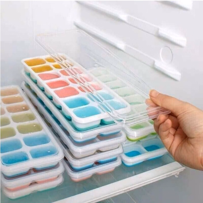 Combo 2 Khay Làm Đá Silicone, Chống Dính 14 Ô Có Nắp Đậy Ctb127 - Bechip - Ảnh 2