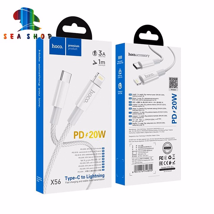 Cáp Sạc Typec To Lightning - Chính Hãng Hoco - Dành Cho Iphone, Ipad - Bọc Dù Siêu Bền - Tích Hợp Sạc Nhanh-Seashop - Ảnh 2