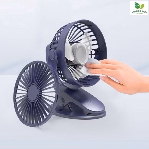 Quạt Kẹp Bàn, Đặt Trên Bàn Tích Điện Xoay 720 Độ - Sương Mai - Ảnh 3