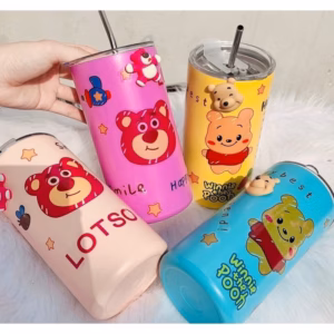 Ly Giữ Nhiệt Inox Hình Trụ Gấu Dâu 600Ml Họa Tiết Ngẫu Nhiên - Su