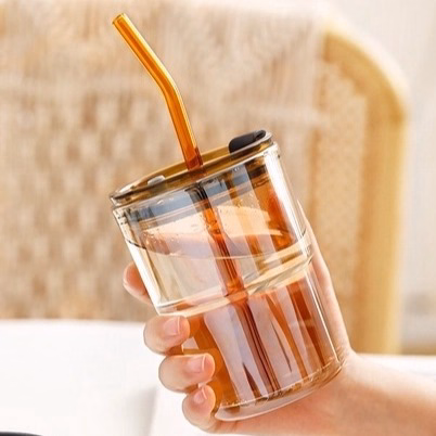 Cốc Thủy Tinh Màu Hổ Phách Bọc Da Cao Cấp 450Ml Kèm Ống Hút Ctb183 - Bechip - Ảnh 7