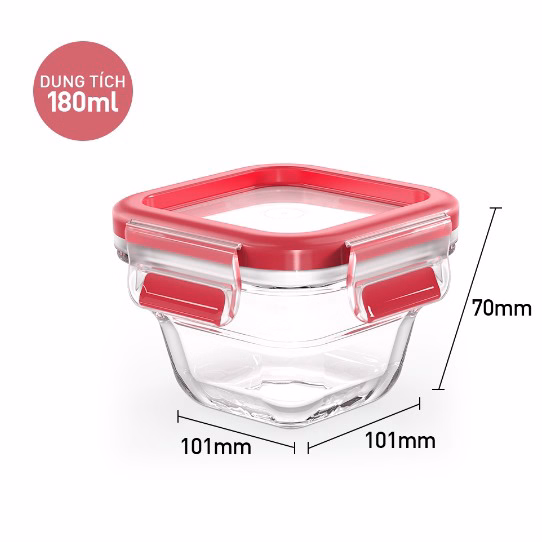 Hộp Thủy Tinh Vuông Tefal Masterseal Glass 180Ml Màu Đỏ N1041312 - Sht House - Ảnh 2