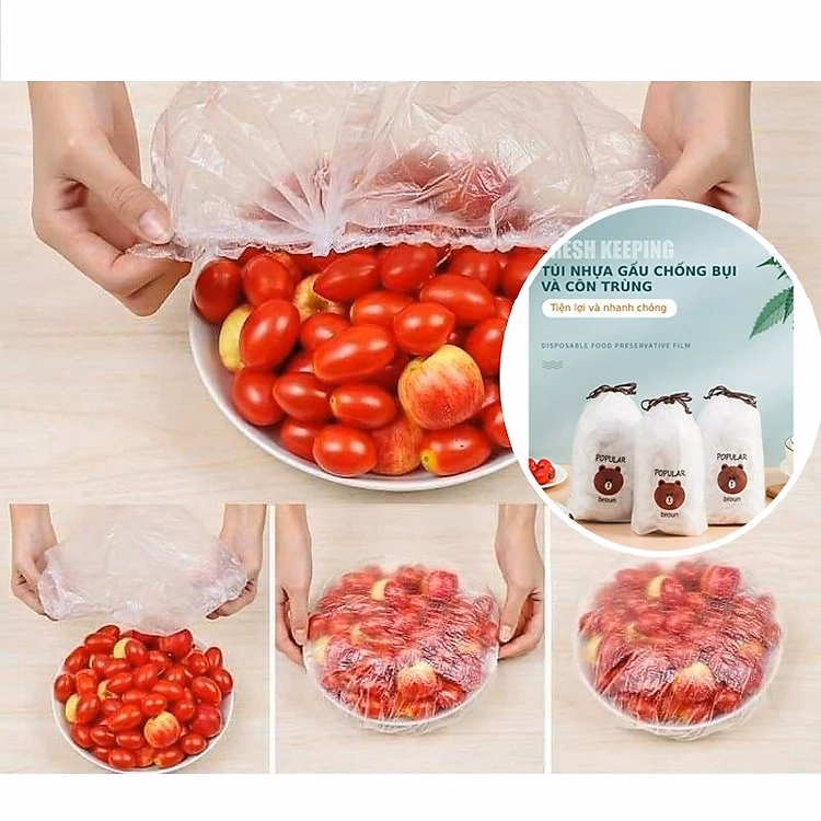 Set 100 Màng Bọc Thực Phẩm Có Chun Co Giãn Kèm Túi Gấu Tiện Dụng Ctb135 - Bechip - Ảnh 2