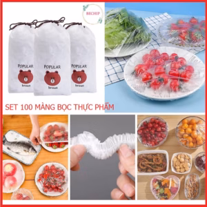 Set 100 Màng Bọc Thực Phẩm Có Chun Co Giãn Kèm Túi Gấu Tiện Dụng Ctb135 - Bechip