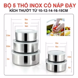 Bộ 5 Thố Inox Có Nắp Đậy - Su