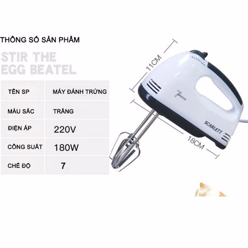 Máy Đánh Trứng Scarlett Cầm Tay 7 Tốc Độ Cực Mạnh Ctb183 - Bechip - Ảnh 15