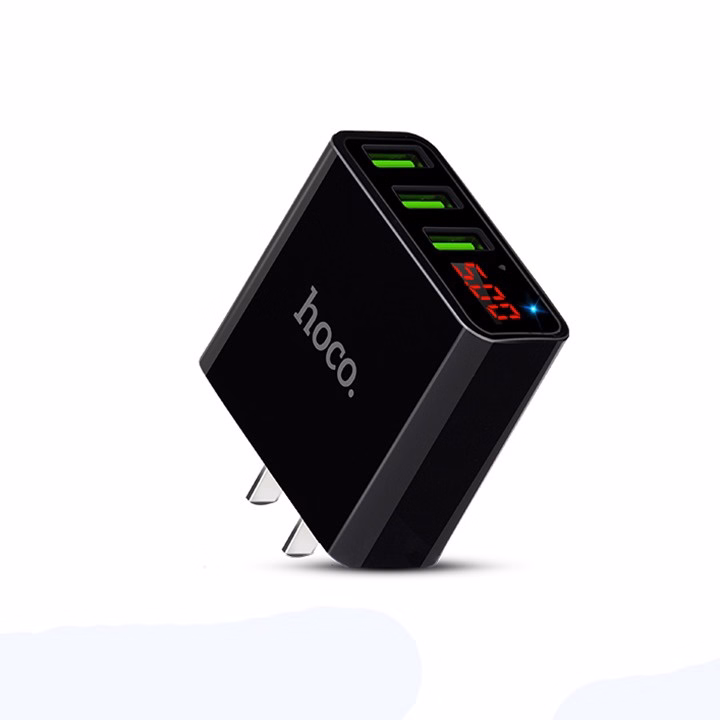 Củ Sạc C15 - Chính Hãng Hoco - Cho Smartphone -Thiết Kế 3 Cổng Usb, Đèn Báo Thông Số, Công Nghệ Sạc Nhanh Qc3.0 - Seashop