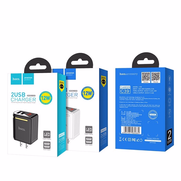 Củ Sạc C39 - Chính Hãng Hoco - Cho Smartphone,Thiết Kế 2 Cổng Usb, Đèn Báo Thông Số, Công Nghệ Sạc Nhanh Qc3.0 - Seashop - Ảnh 4