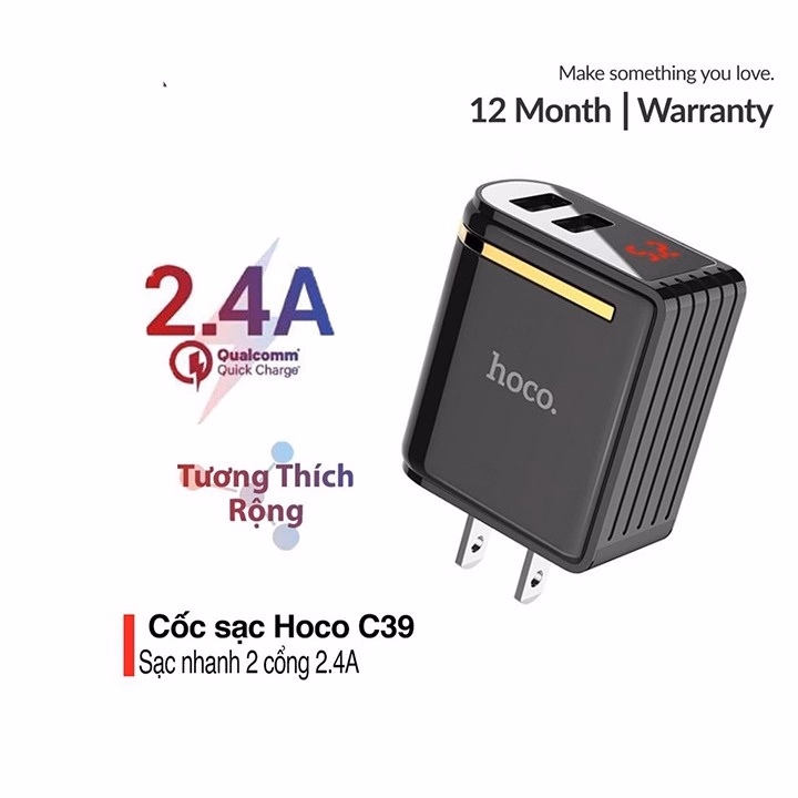 Củ Sạc C39 - Chính Hãng Hoco - Cho Smartphone,Thiết Kế 2 Cổng Usb, Đèn Báo Thông Số, Công Nghệ Sạc Nhanh Qc3.0 - Seashop - Ảnh 2