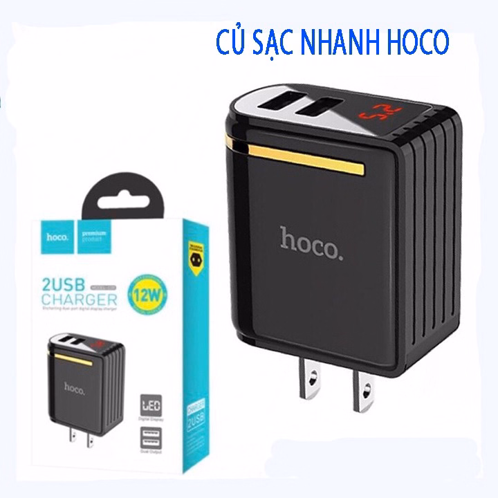 Củ Sạc C39 - Chính Hãng Hoco - Cho Smartphone,Thiết Kế 2 Cổng Usb, Đèn Báo Thông Số, Công Nghệ Sạc Nhanh Qc3.0 - Seashop