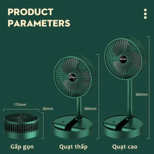 Quạt Tích Điện Super Để Bàn Gấp Gọn Super, 3 Tốc Độ Gió, Cổng Sạc Usb Xoay 180 Độ Siêu Tiện Lợi Gd016 - Lady'S Passion - Ảnh 3