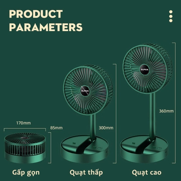 Quạt Tích Điện Super Để Bàn Gấp Gọn Super, 3 Tốc Độ Gió, Cổng Sạc Usb Xoay 180 Độ Siêu Tiện Lợi Gd016 - Lady'S Passion - Ảnh 3