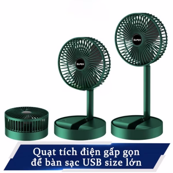 Quạt Tích Điện Super Để Bàn Gấp Gọn Super, 3 Tốc Độ Gió, Cổng Sạc Usb Xoay 180 Độ Siêu Tiện Lợi Gd016 - Lady'S Passion - Ảnh 5