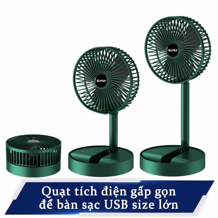 Quạt Tích Điện Super Để Bàn Gấp Gọn Super, 3 Tốc Độ Gió, Cổng Sạc Usb Xoay 180 Độ Siêu Tiện Lợi Gd016 - Lady'S Passion - Ảnh 5
