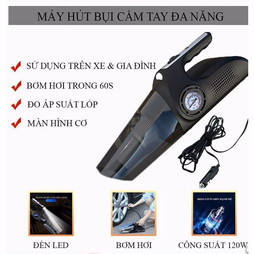 Máy Hút Bụi Kiêm Bơm Lốp Chuyên Dụng Ô Tô 4 In 1 Đồng Hồ Cơ Gd017 - Lady'S Passion