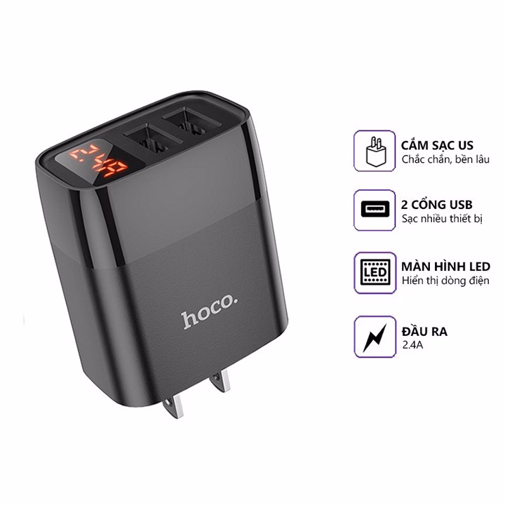 Bộ Sạc C86 - Hoco - Cho Smartphone -Thiết Kế 2 Cổng Usb-Đèn Báo Thông Số-Công Nghệ Sạc Nhanh Qc3.0-Seashop