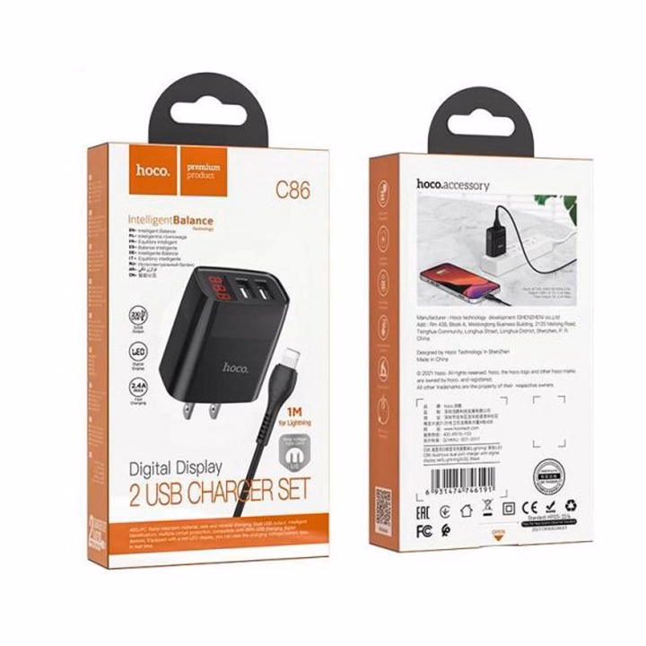 Bộ Sạc C86 - Hoco - Cho Smartphone -Thiết Kế 2 Cổng Usb-Đèn Báo Thông Số-Công Nghệ Sạc Nhanh Qc3.0-Seashop - Ảnh 5
