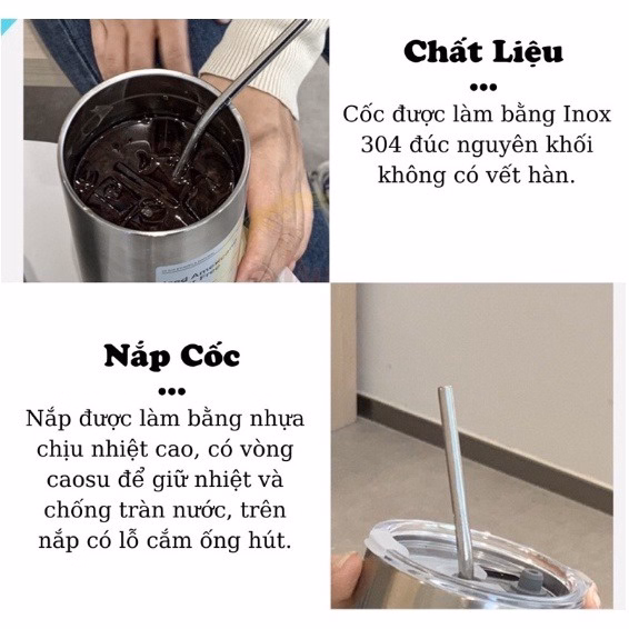Cốc Uống Nước Iced Americano Inox 304, Có Ống Hút Ly Uống Coffee 600Ml, Bình Đựng Nước Giữ Nhiệt Inox 304 Gd031 - Lady'S Passion - Ảnh 4