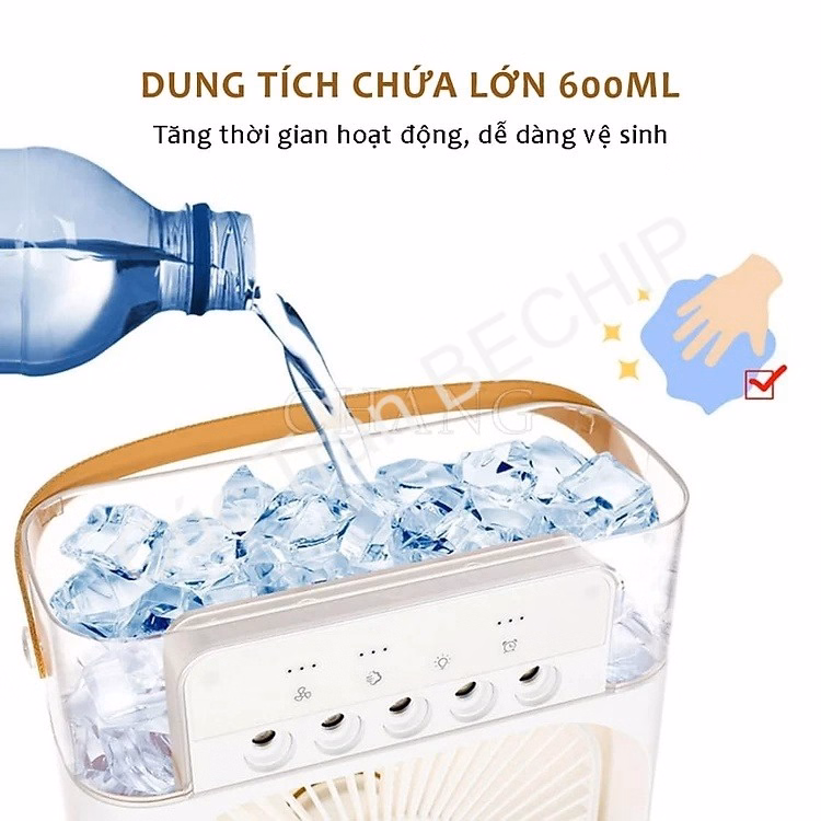 Quạt Điều Hòa Phun Sương, Quạt Điều Hòa Hơi Nước Để Bàn Kèm Đèn Led 7 Màu Ctb196 - Bechip - Ảnh 4