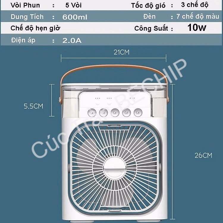 Quạt Điều Hòa Phun Sương, Quạt Điều Hòa Hơi Nước Để Bàn Kèm Đèn Led 7 Màu Ctb196 - Bechip - Ảnh 7
