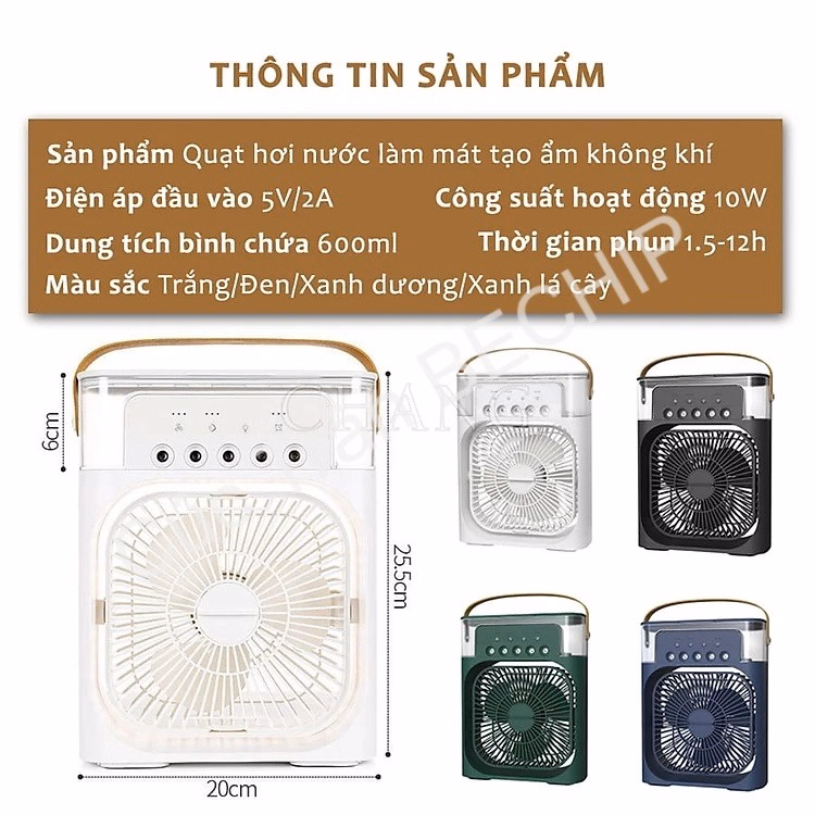 Quạt Điều Hòa Phun Sương, Quạt Điều Hòa Hơi Nước Để Bàn Kèm Đèn Led 7 Màu Ctb196 - Bechip - Ảnh 2