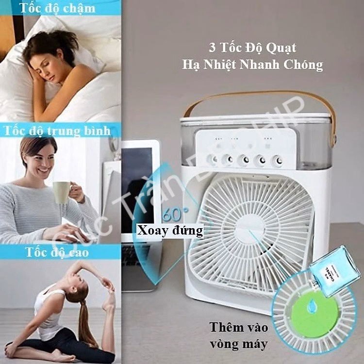Quạt Điều Hòa Phun Sương, Quạt Điều Hòa Hơi Nước Để Bàn Kèm Đèn Led 7 Màu Ctb196 - Bechip - Ảnh 12