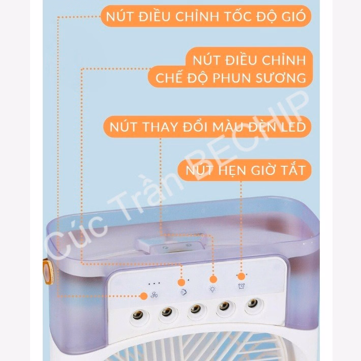 Quạt Điều Hòa Phun Sương, Quạt Điều Hòa Hơi Nước Để Bàn Kèm Đèn Led 7 Màu Ctb196 - Bechip - Ảnh 19