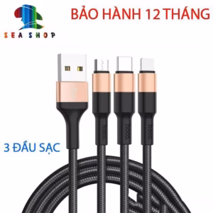 Cáp Sạc 3 Đầu Cắm Type-C, Lightning, Micro-Chính Hãng Hoco - Chất Lượng Cao, Sạc Nhanh-Cho Ios & Adroid - Seashop