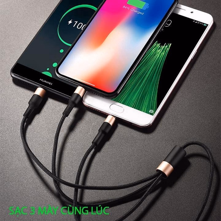 Cáp Sạc 3 Đầu Cắm Type-C, Lightning, Micro-Chính Hãng Hoco - Chất Lượng Cao, Sạc Nhanh-Cho Ios & Adroid - Seashop - Ảnh 3