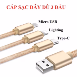 Cáp Sạc 3 Đầu Lightning - Typec - Micro Giúp Sạc Được Tất Cả Các Dòng Điện Thoại Sợi Dây Dù Siêu Bền, Chống Đứt - Seashop