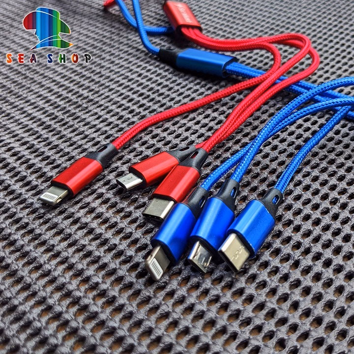 Cáp Sạc 3 Đầu Lightning - Typec - Micro Giúp Sạc Được Tất Cả Các Dòng Điện Thoại Sợi Dây Dù Siêu Bền, Chống Đứt - Seashop - Ảnh 4
