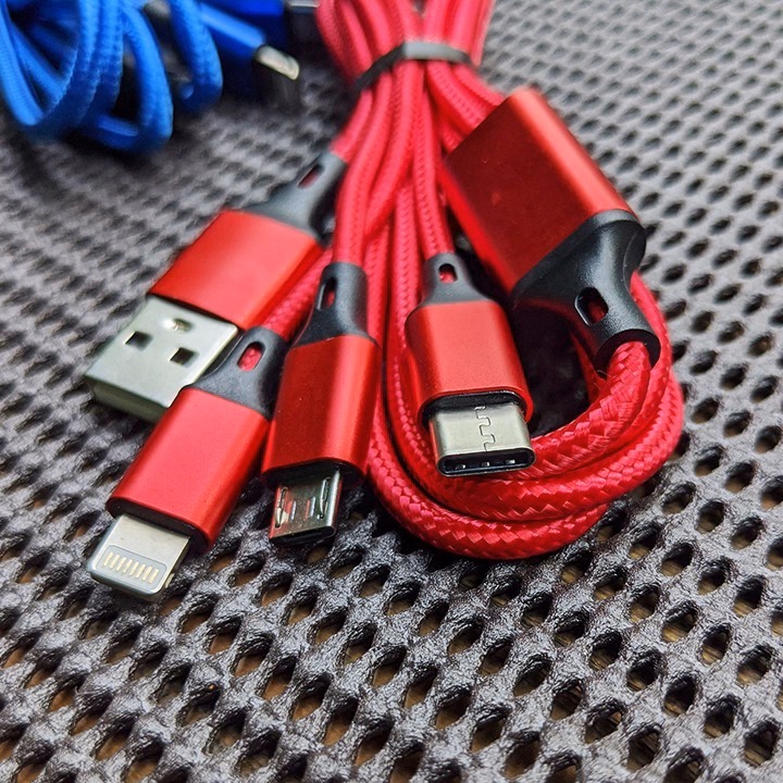 Cáp Sạc 3 Đầu Lightning - Typec - Micro Giúp Sạc Được Tất Cả Các Dòng Điện Thoại Sợi Dây Dù Siêu Bền, Chống Đứt - Seashop - Ảnh 5