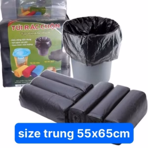 Bọc 3 Cuộn Túi Đựng Rác Màu Đen Cuộn 500G Size Trung 55X65Cm - Gdn