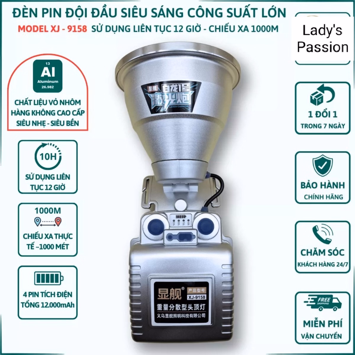 Đèn Pin Đội Đầu Siêu Sáng Bản Cao Cấp Nhất Xj-9158, Chiếu Xa1000M Chống Nước, Pin Trâu Sử Dụng 8 Đến10 Tiếng Gd040 - Lady'S Passion