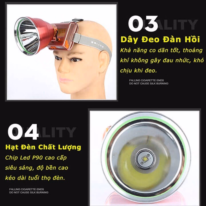 Đèn Pin Đội Đầu Siêu Sáng A9 Chiếu Xa 700M, Chống Nước, Pin Trâu Sử Dụng 8 Đến 10 Tiếng, Đèn Đội Đầu A9 Chóa Lớn 10Cm Gd041 - Lady'S Passion - Ảnh 2